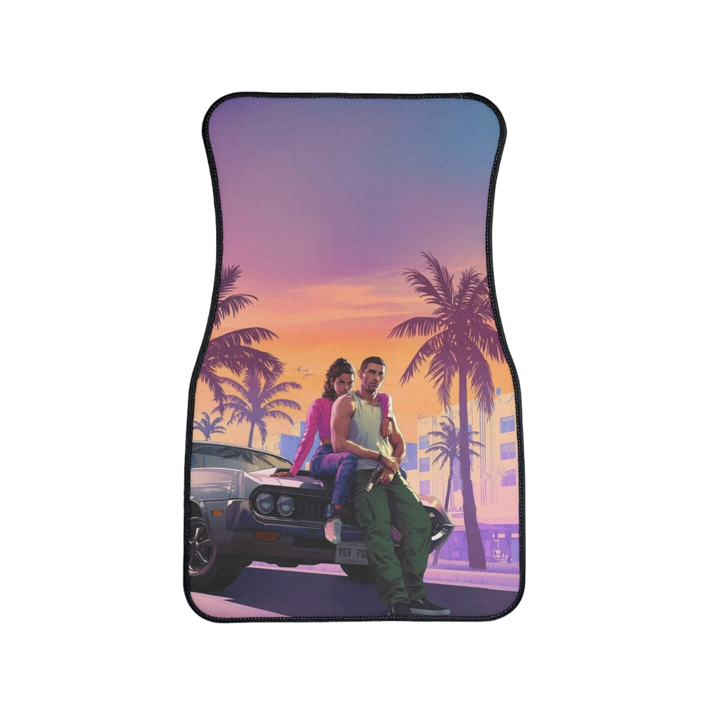 Car Floor Mat — Retro Sunset Palm Beach Design
