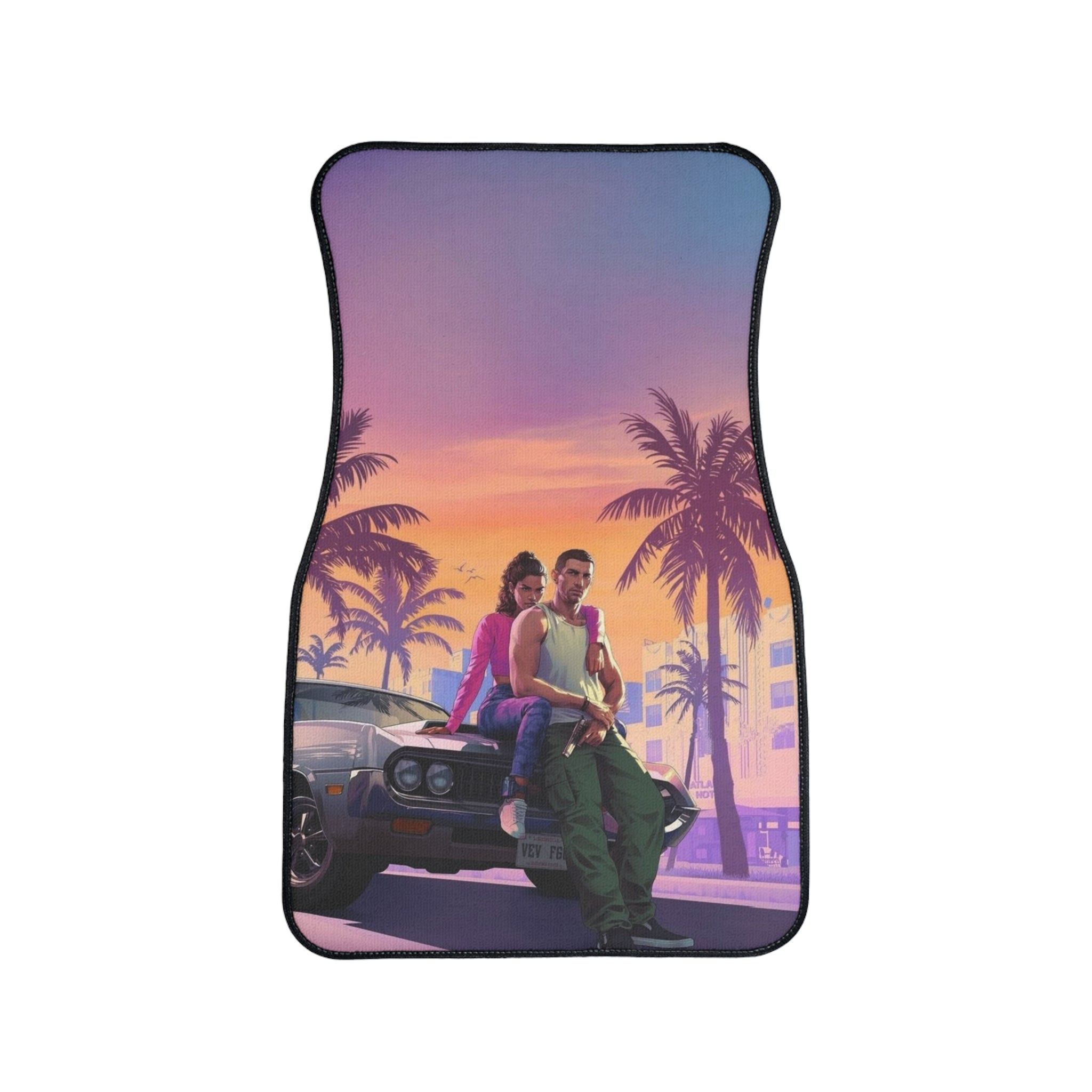 Car Floor Mat — Retro Sunset Palm Beach Design