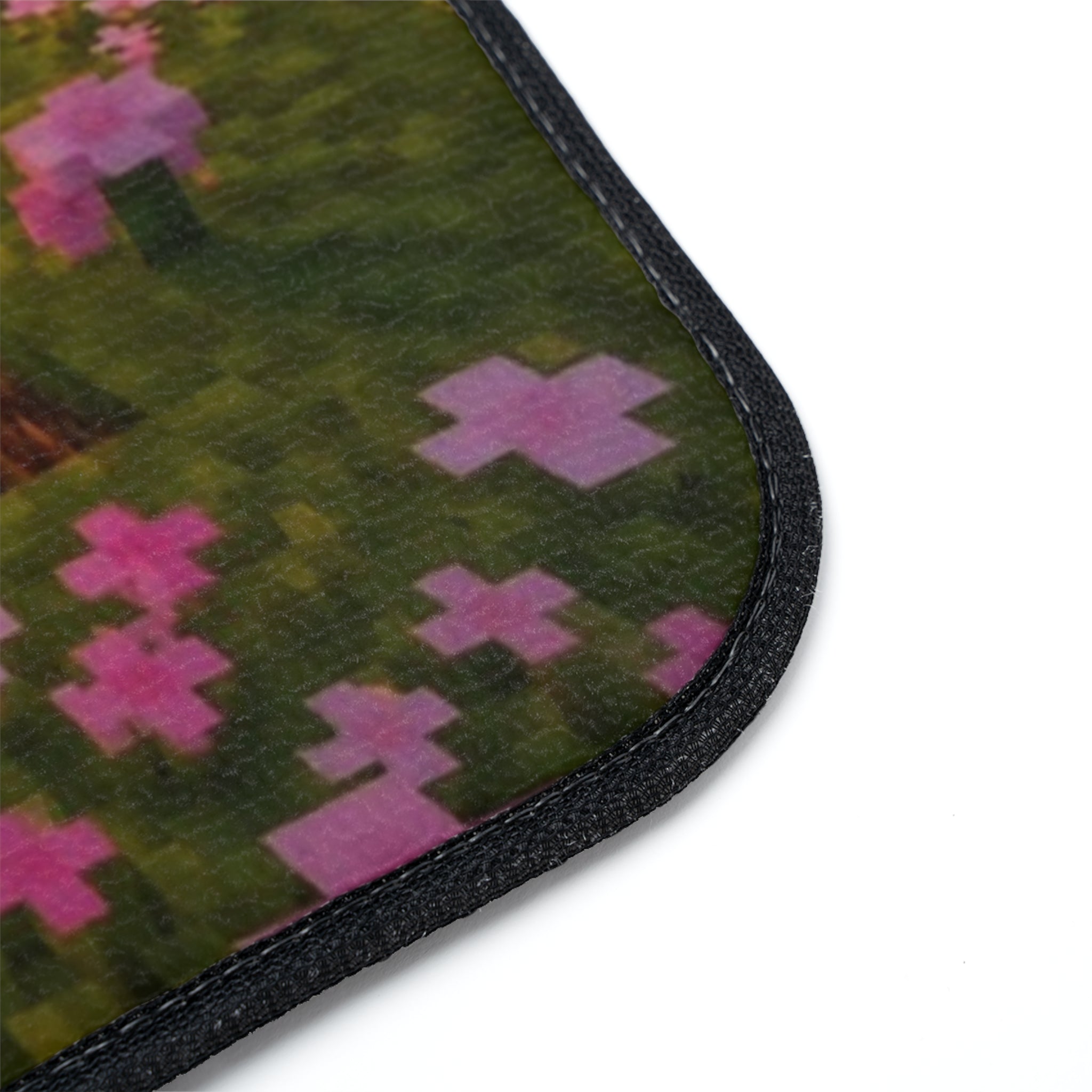 Pixel Sunrise Meadow Car Floor Mat — Retro Block-Style Flower Field