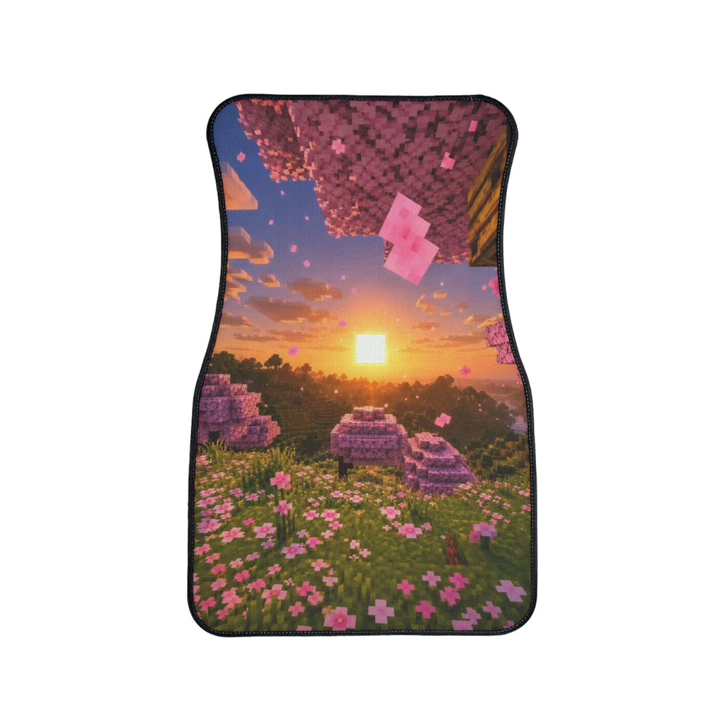 Pixel Sunrise Meadow Car Floor Mat — Retro Block-Style Flower Field